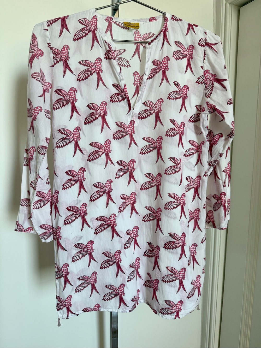 Roberta Roller Rabbit White Tunic with Pink Bird Motif